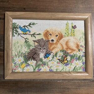 Completed Diamond‎ dotz painting Dog Cat Bird Butterfly Flowers Framed 16x12"